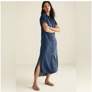 Soft Surroundings Women’s Je Veux Midi Tencel Lyocell Shirtdress in Denim Blue